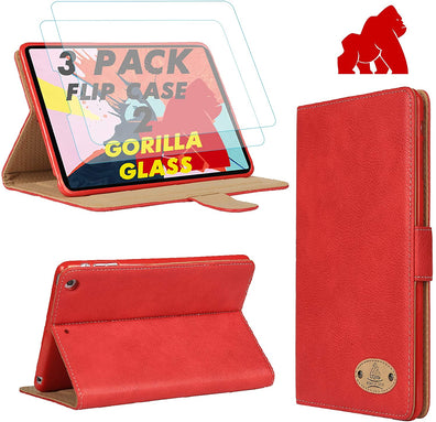 Gorilla Tech iPad Pro 12.9 (2021) 5th Gen Leather Case With 2 Gorilla Screen Protector Magnetic Flip Stand Shockproof Cover Protective, iPad Model A2379, A2461, A2462,